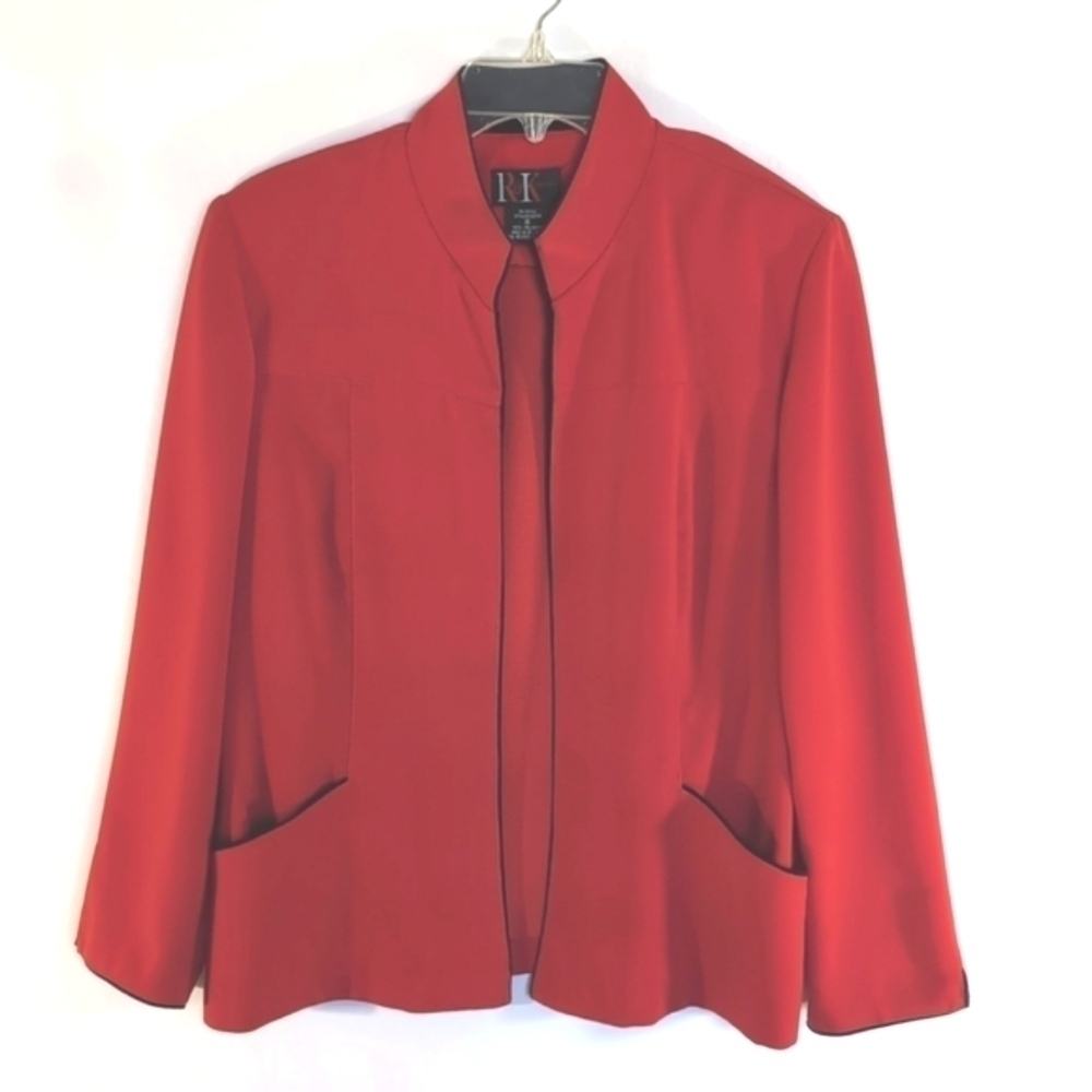 R & K Originals Red Black Trim Open front Jacket Size 10
